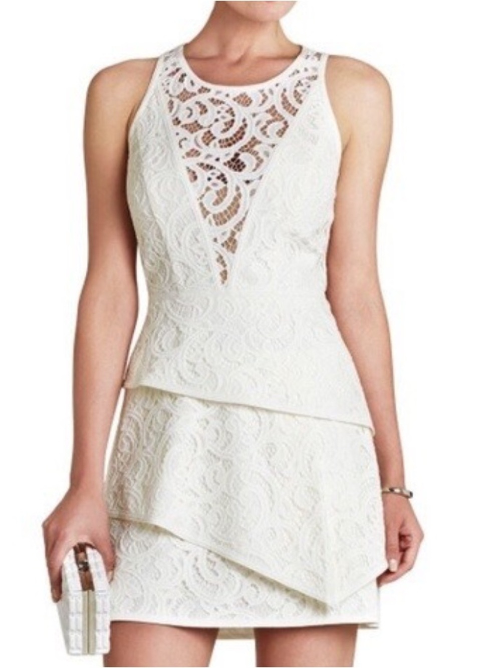 BCBG Maxazria Hannah Off White Lace Peplum Dress Size 2